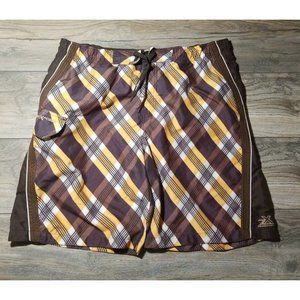 Zeroxposur Men L 38" Waist Board Shorts Surf Swim Trunks Beach Brown Yellow Pool